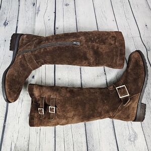 HOGL | tall suede leather buckle detail lined boots